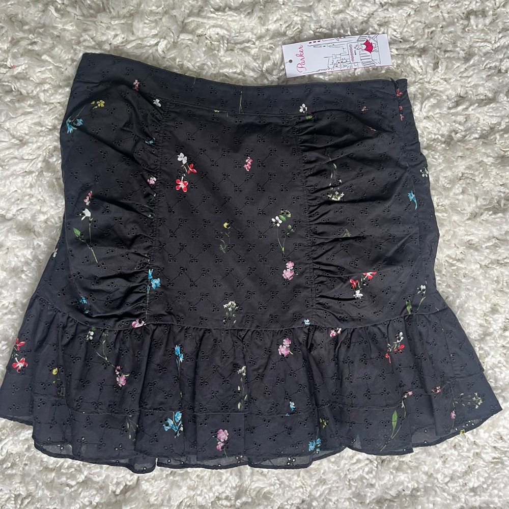 Parker Black Mini Skirt with Floral Accents